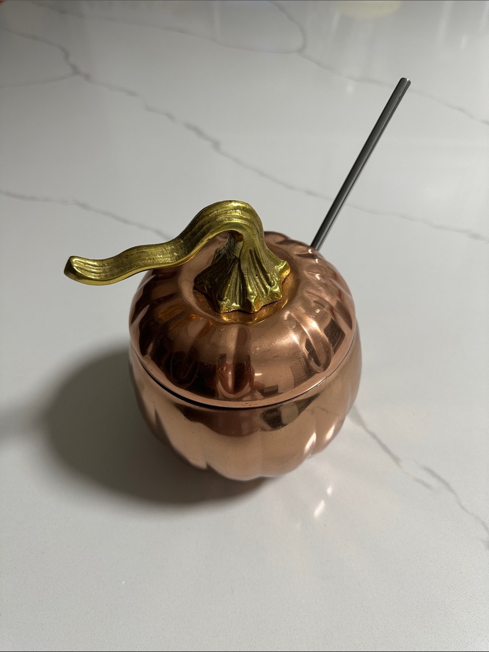 Copper Pumpkin Shaped Mug with Lid and Straw